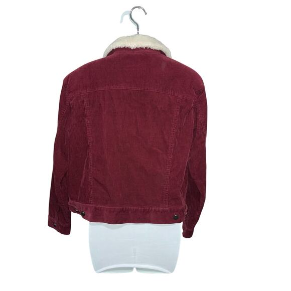 ASOS US 6 UK 10 Berry Wine Corduroy Jacket, Fleece Collar Trim Preowned - Picture 2 of 4